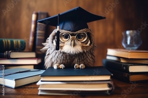 Wise Owl donning Graduation Cap and Spectacles. Generative AI