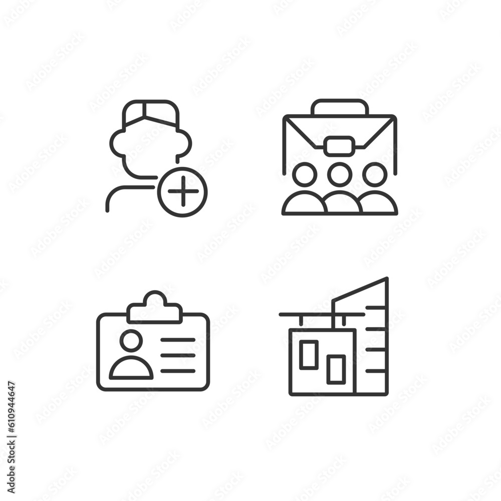 Employment pixel perfect linear icons set. Company personnel. Hiring employee. Work environment. Customizable thin line symbols. Isolated vector outline illustrations. Editable stroke