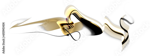 Abstract gold and black fractal smoke wave banner resembling calligraphy. PNG format with transparency. photo