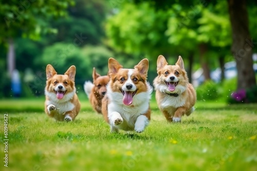 Adorable and Playful Pack of Dogs Running and Playing. Generative AI
