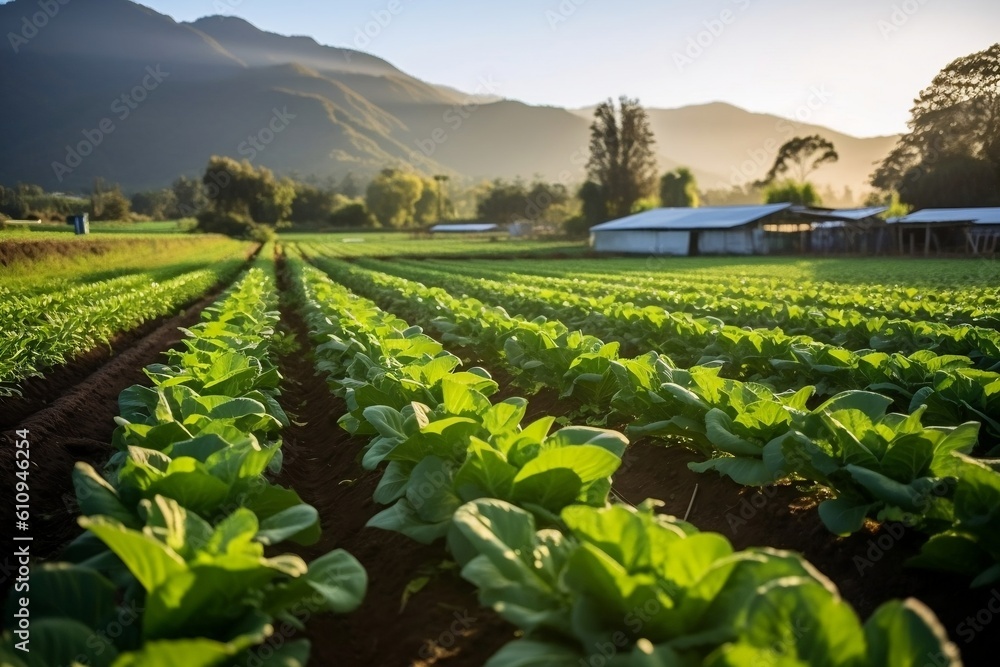 Organic Lettuce Field: Sustainable Growth in Sunlight. Generative AI