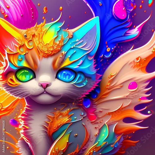 Splash art, liquid cute and adorable kitten Color, colorful paint splash style, super detailed - generative ai © unalcreative