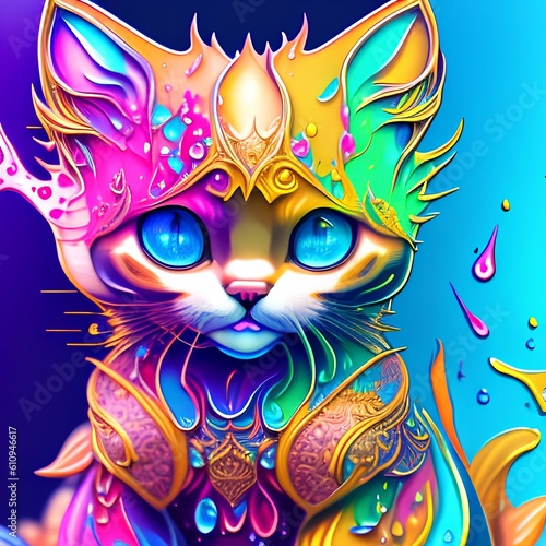 Splash art, liquid cute and adorable kitten Color, colorful paint splash style, super detailed - generative ai