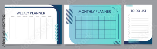 Corporate organization worksheet design templates set. Printable goal setting sheet. Editable time management sample. Scheduling page for organizing personal tasks. Montserrat font used