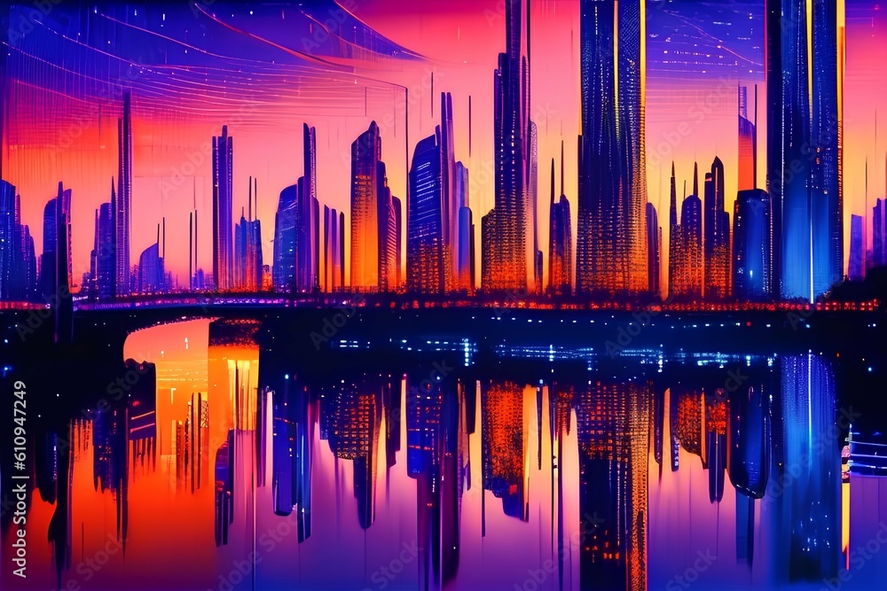 Step into a world where cityscapes come alive. Immerse yourself in the vibrant energy of a bustling metropolis at nightfall. Twilig - generative ai