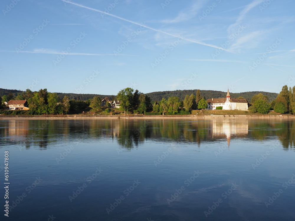 Amazing Rhine River in european STEIN AM RHEIN town in SWITZERLAND Amazing Rhine River in european STEIN AM RHEIN town in SWITZERLAND