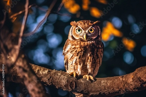 Owl Perched on a Tree. Generative AI