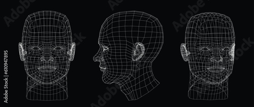3D model wireframe of human head. Vector Illustration
