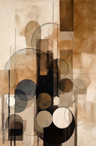 Geometric brown background with abstract shapes. Generative AI.