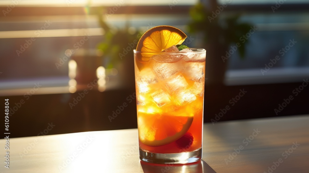 Exotic Tropical Experience: Bright Cocktail with Citrus and Ice, cherry, ananas - generative AI Exotic Tropical Experience: Bright Cocktail with Citrus and Ice, cherry, ananas - generative AI
