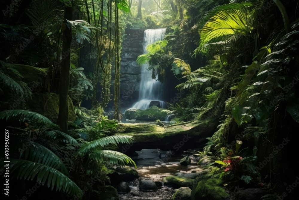 Waterfall in jungle. Generative AI
