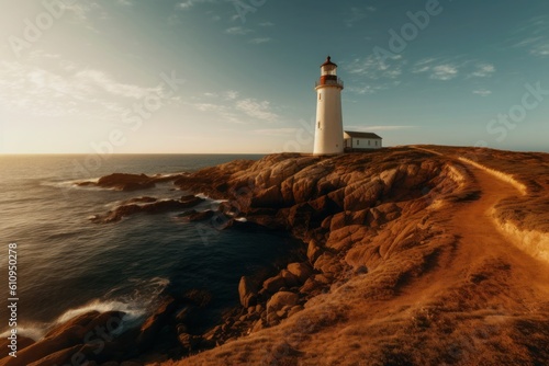 Historic lighthouse at cliff's edge. Generative AI