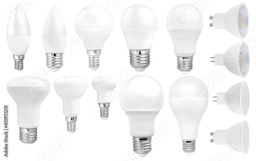 set of modern LED bulbs isolated photo