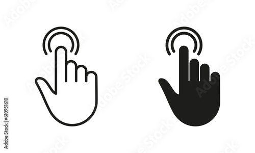Double Click Gesture, Hand Cursor of Computer Mouse Line and Silhouette Black Icon Set. Pointer Finger Pictogram. Double Press, Swipe, Touch, Point, Tap Sign. Isolated Vector Illustration