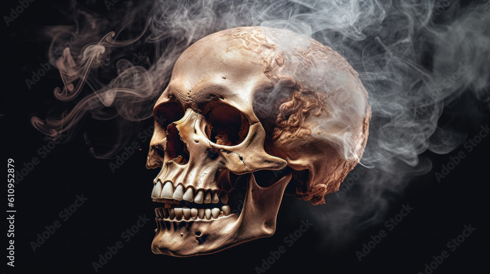 Human skull in smoke created with generative AI technology Human skull in smoke created with generative AI technology