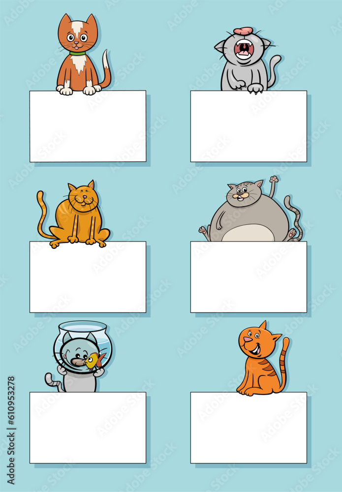 cartoon cats and kittens with cards design set cartoon cats and kittens with cards design set
