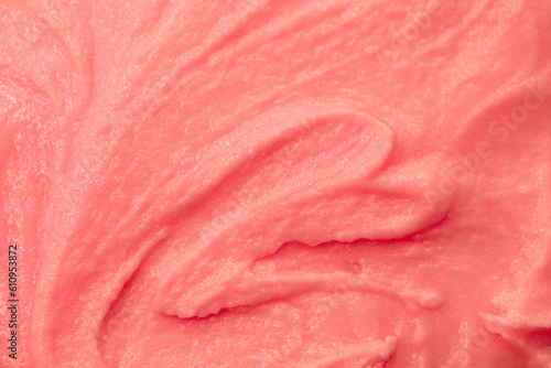 Berry yoghurt ice cream. Smoothies from fresh fruits and berries. Ice cream texture. Delicious sweet dessert close-up as a background.