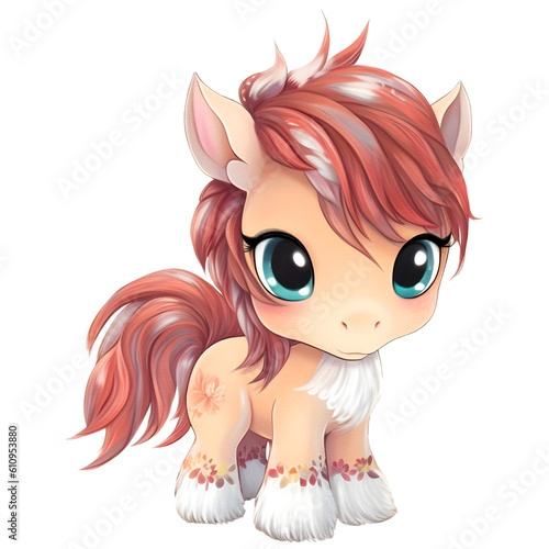 Cute horse watercolor clipart, isolated, transparent background, created with Generative AI technology