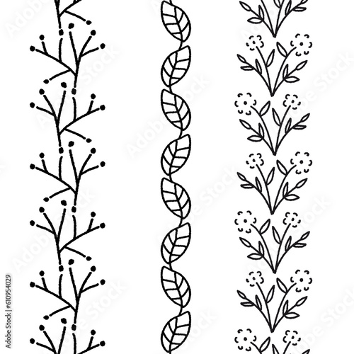 Linear wild Botanics Vector Seamless Vertical Borders Set