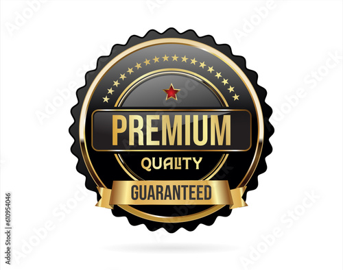 100 Percent premium quality badge with gold ribbon on black background 