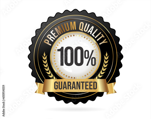 100 Percent premium quality badge with gold ribbon on black background 