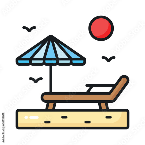An icon of sunbed represents tanning or relaxation in the sun, premium vector design