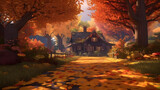 the breathtaking beauty of autumn foliage, with vibrant hues of red, orange, and yellow adorning the trees, fallen leaves carpeting the ground, and a sense of warmth and coziness in the air
