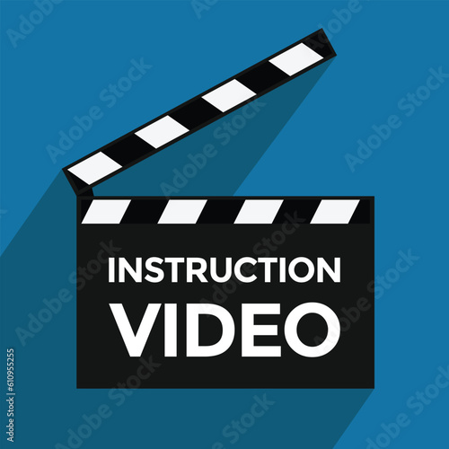 instruction video, clapperboard opened, movie making equipment, vector illustration