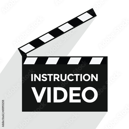 instruction video, clapperboard opened, movie making equipment, vector illustration