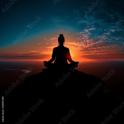 a women doing yoga by sunset
