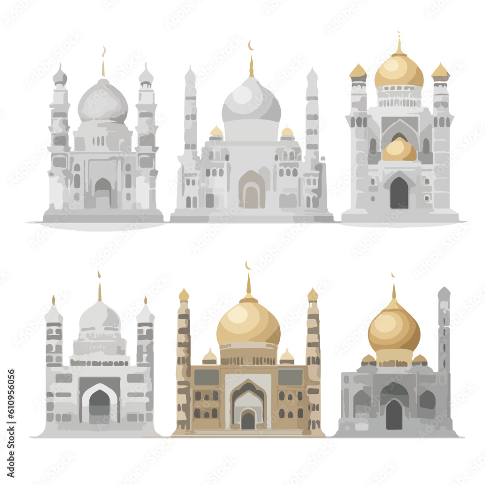 islamic mosque building cartoon vector element set illustration