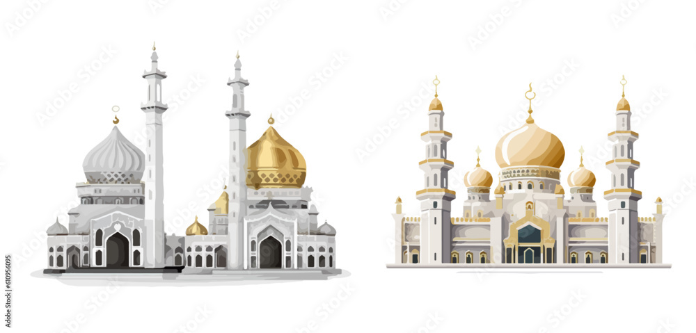 islamic mosque building cartoon vector element set