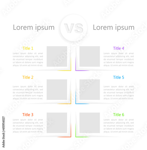 Versus infographic chart design template. Abstract infochart with editable contour. Instructional graphics with 6 step sequence. Visual data presentation. Tai Le Regular, Calibri Light fonts used