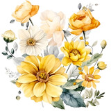 Yellow flower bouquet watercolor clipart, isolated, transparent background, created with Generative AI technology