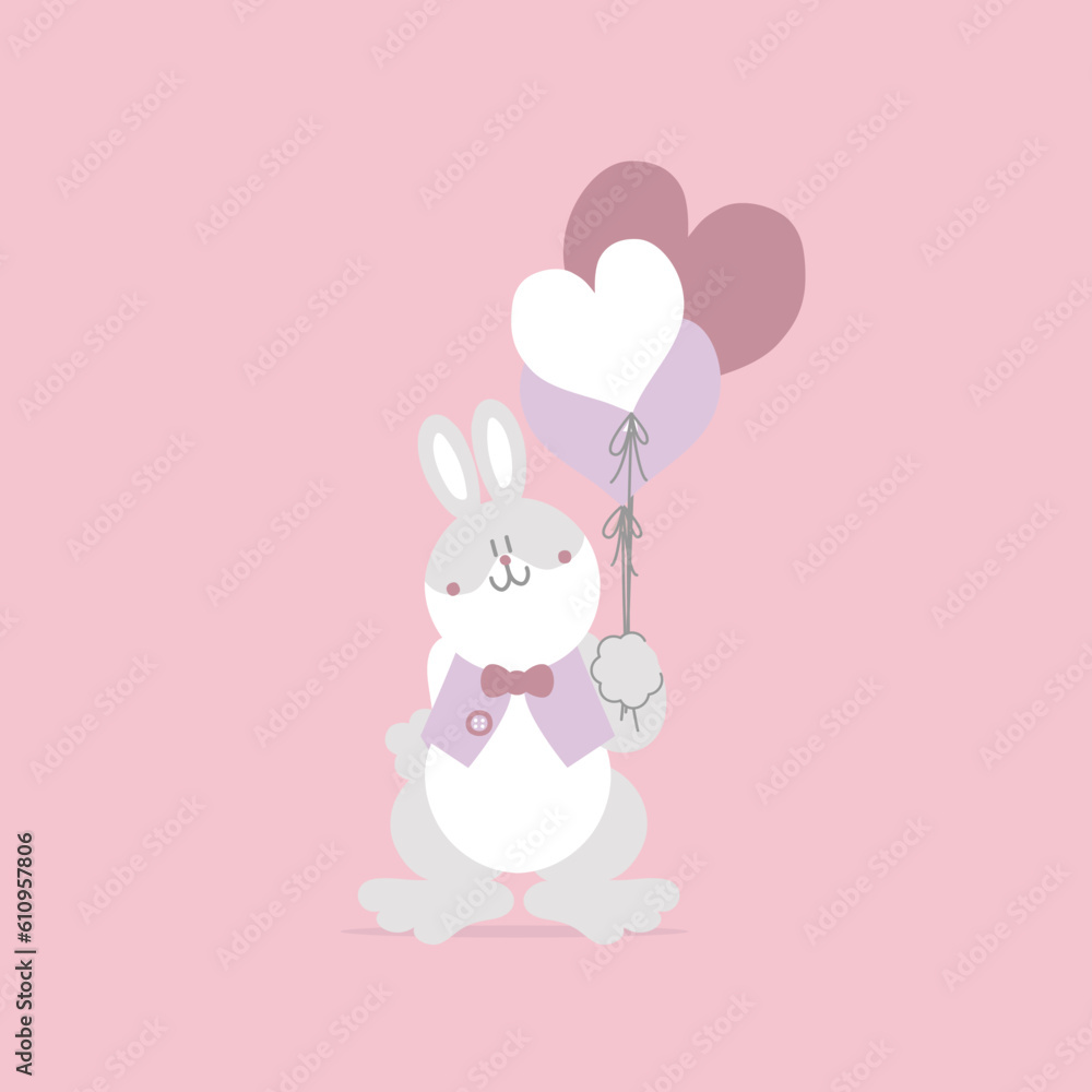 animal pet bunny rabbit and heart balloon, valentine’s day, birthday, happy easter, flat vector illustration cartoon character animal pet bunny rabbit and heart balloon, valentine’s day, birthday, happy easter, flat vector illustration cartoon character