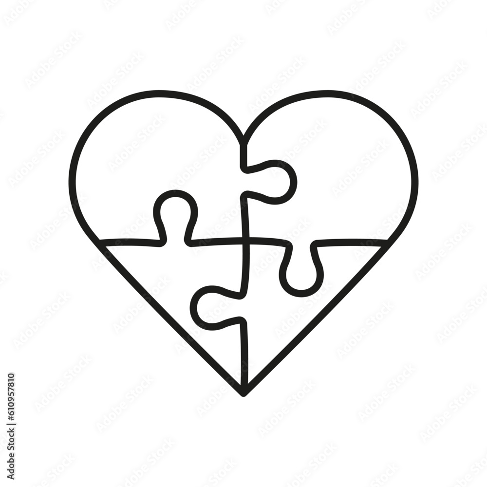 Jigsaw in Heart Shape Line Icon. Human Relationships, Love, Harmony Puzzle Pieces Match Together Linear Pictogram. Romance Dating Outline Sign. Editable Stroke. Isolated Vector Illustration Jigsaw in Heart Shape Line Icon. Human Relationships, Love, Harmony Puzzle Pieces Match Together Linear Pictogram. Romance Dating Outline Sign. Editable Stroke. Isolated Vector Illustration