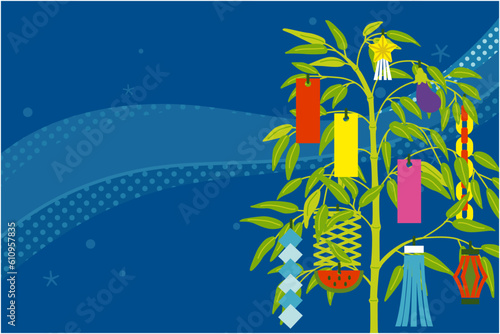 七夕のイラスト　コピースペース有（カラー）