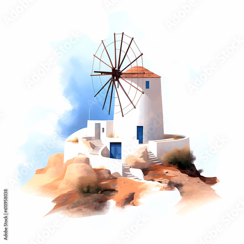 Illustration of a beautiful view of a greek village, Greece photo