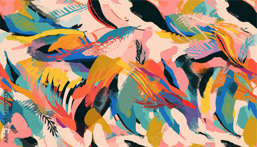 Hand drawn colorful abstract print. Artistic collage seamless pattern. Fashionable template for design.