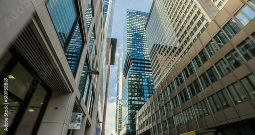 Frankfurt skyline hyperlapse, modern architecture and high rise buildings. Financial capital of europe in 4k. 
