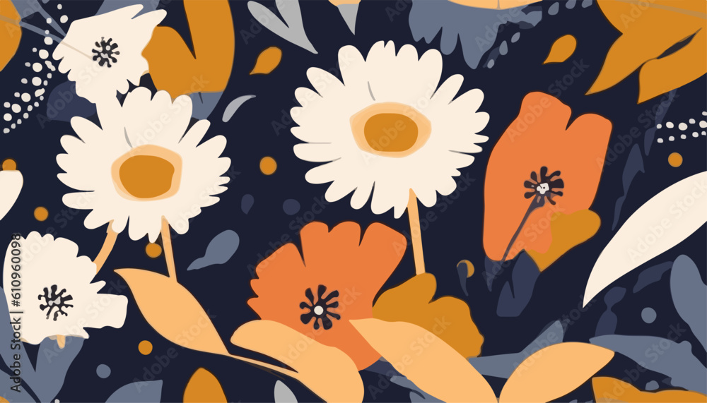 Naklejka premium Hand drawn simple artistic flowers print. Cute collage pattern. Fashionable template for design.