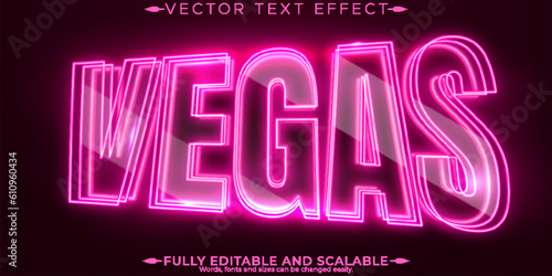 Editable text effect neon, 3d glowing and casino font style