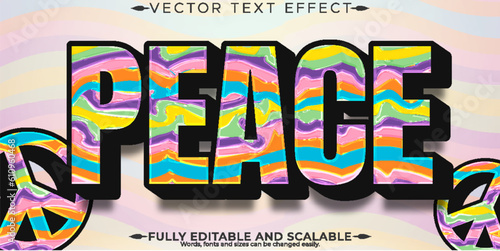Vintage hippie text effect, editable retro and peace text style