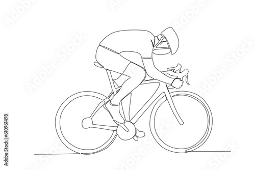 Fototapeta Naklejka Na Ścianę i Meble -  Vector one continuous single line drawing of young man riding bicycle for exercise healthy commuter lifestyle concept linear sketch isolated