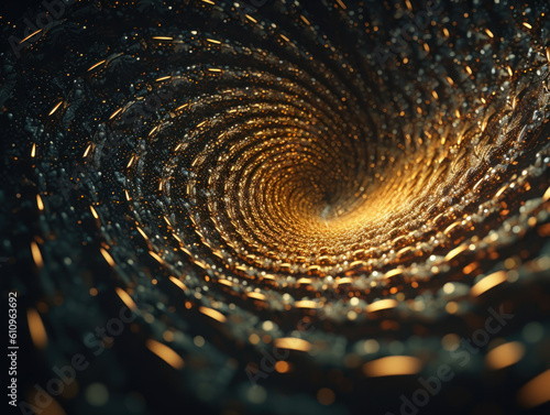 Colorful Swirling radial vortex background golden particles and sparkles created with Generative AI technology