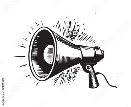 Megaphone hand drawn illustrations, vector.	
