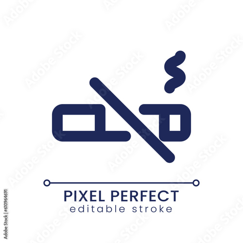 No smoking pixel perfect linear ui icon. Public places restrictions. Hotel service. GUI, UX design. Outline isolated user interface element for app and web. Editable stroke. Poppins font used