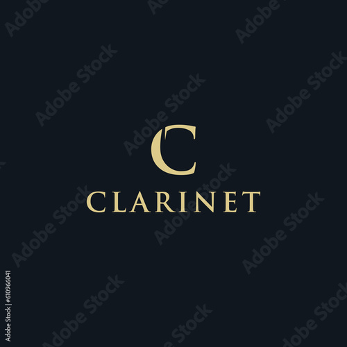 LETTER AND INITIAL C CLARINET FOR MUSICAL INSTRUMENT BLACK, GOLD, BLUE FOR LOGO VECTOR FOR COMPANY, BRAND, BUSINESS, AND OTHER