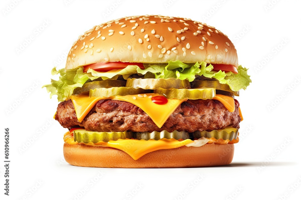 Grilled Hamburger on White Background. Isolated Beef Burger Meal Fast Food Grilled Hamburger on White Background. Isolated Beef Burger Meal Fast Food
