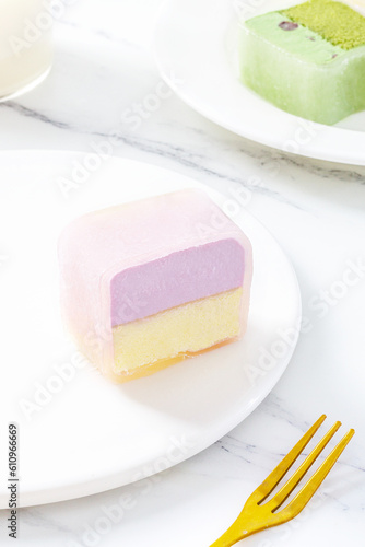 BaiYu Roll Cake,mochi cake,White jade roll cake is a delicious pastry snack in China photo
